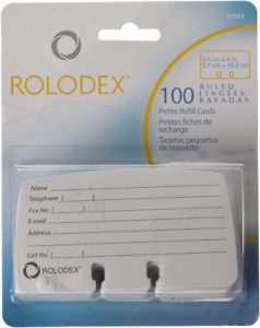 Rolodex Petite Refill Cards, 2 1/4 x 4, 100 Cards/Pack 1-Pack, White