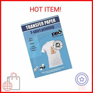 PPD Inkjet Iron-On White Light Color T-Shirt Transfer Paper LTR 8.5x11&#034; 10 Pack