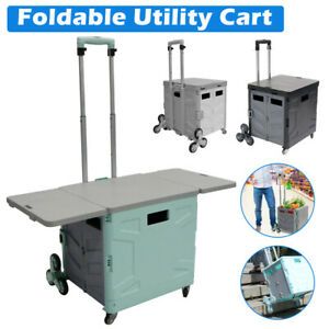Folding Shopping Cart 55L Utility Foldable Cart W/Ladder Wheel&amp;Adjustable Handle