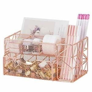 Rose Gold Pen Organizer, All in One Cute Mesh Office Supplies (Rose Gold)