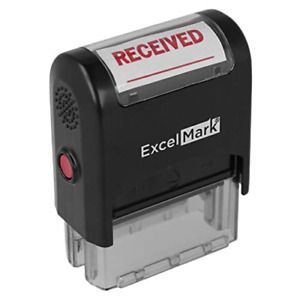 ExcelMark A-1539 Self-Inking Rubber Stamp - Received with Signature Line - Red