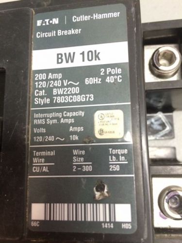 Eaton cutler hammer 200 amp main circuit breaker 2 pole bw 10k bw2200 120/240 v for sale