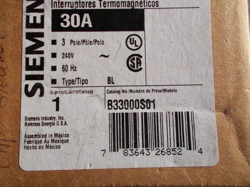 Siemens B33000S01  3 pole 30 amp breaker shunt trip