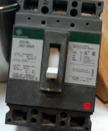 GE 20AMP Circuit Breaker, Cat: TED134020WL, 480VAC, 250VDC, 3 POLE, AMB: 40C