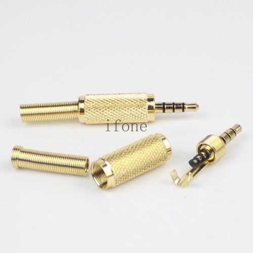 New 3.5mm 4 pole male repair headphone jack plug metal audio soldering golden for sale