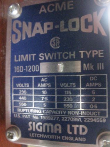 2 pieces Acme Snap-Lock Limit Switch Type 16D-1200 Mk III lever Sigma dual  New