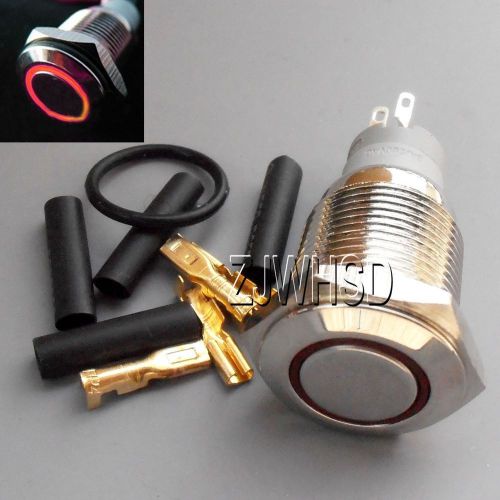 16mm 12v red led angel eye push button metal momentary switch + connector o-ring for sale