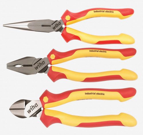Wiha 32981 3 Piece Insulated Industrial Pliers/Cutters Set