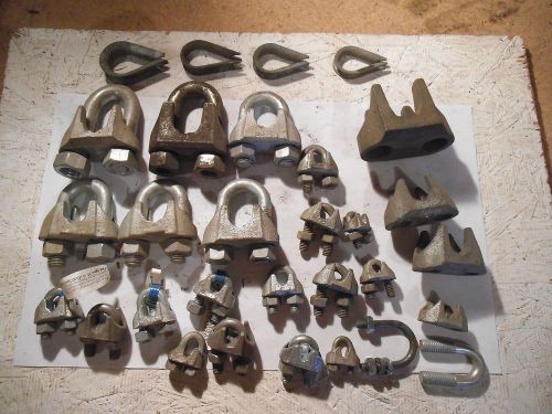 LOT OF (20) CABLE CLAMPS , (4) WIRE ROPE THIMBLES &amp; SOME EXTRA CABLE CLAMP PARTS