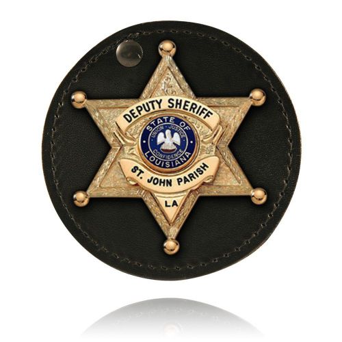 Boston leather 5889s 3&#034; round clip-on badge holder for sale