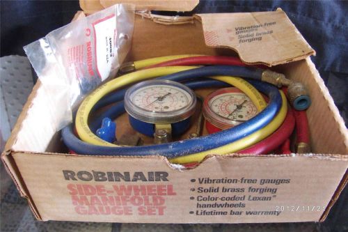 Vintage robinair side wheel manifold gauge set in original box for sale