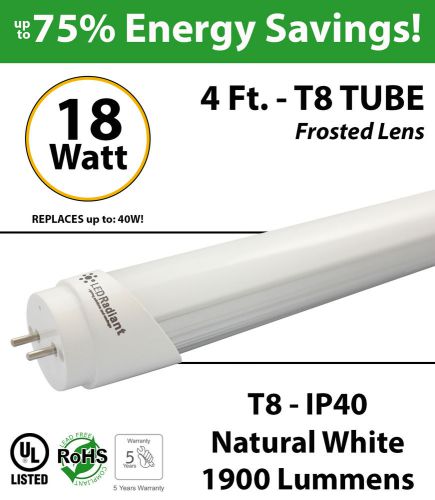 18w, 4ft, led tube, 1900lm, t8, 4500k, frosted, ul. for sale