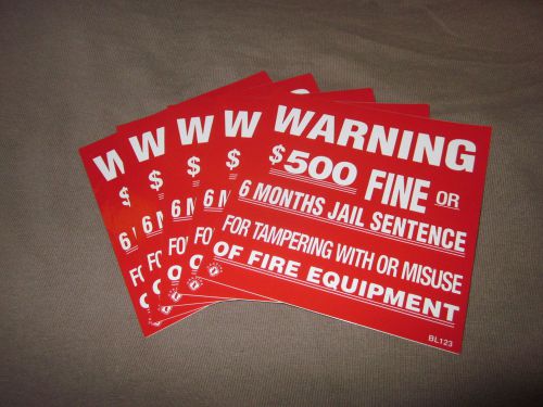 (LOT OF 5) SELF-ADHESIVE VINYL &#034;WARNING $500 FINE&#034; SIGN&#039;S...4&#034; X 4&#034; NEW