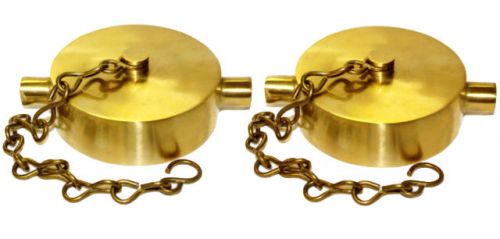 2 Pcs-  2-1/2&#034; NST Fire Hose and Hydrant  CAP with CHAIN - Polished Brass