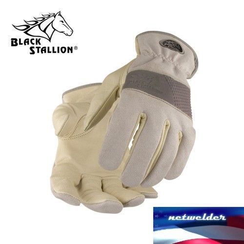 BLACK STALLION Grain Cowhide Palm w/ KnuckleFlex  Driver&#039;s Gloves 97F - LARGE