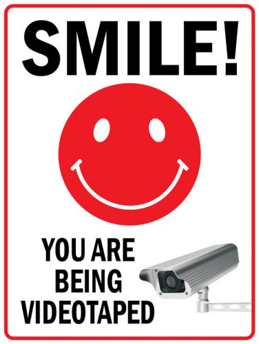 Pas349 smile videotaped surveillance crime warning security metal sign 9&#034;x12&#034; for sale