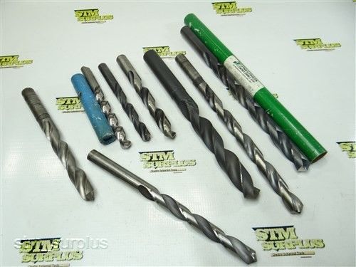 NICE LOT OF 8 HSS MORSE TAPERS AND STRAIGHT SHANK TWIST DRILLS 37/64&#034; TO 61/64&#034;