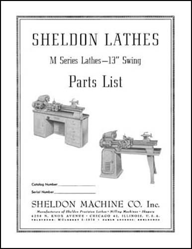 Sheldon m series 13 inch swing lathe parts manual for sale