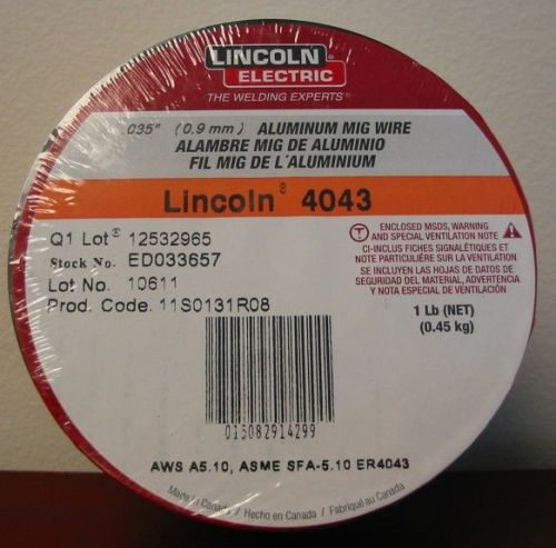 Lincoln electric 4043 aluminum mig wire .035&#034; (.9mm) - 1 lb spl - ed033657 for sale