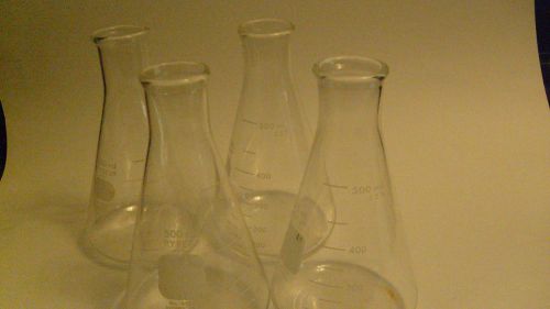 Set of four used Erlenmeyer Flasks, 500ml, Pyrex No. 4980
