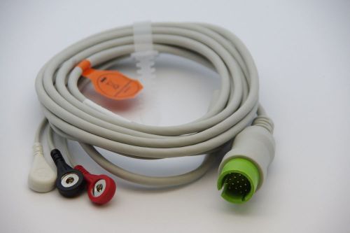Ecg/ekg 1 piece  cable with 3 leads spacelabs ultraview monitor new us seller for sale