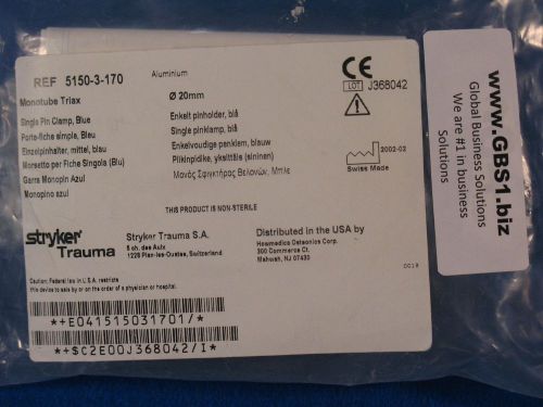 STRYKER Trauma 5150-3-170 MONOTUBE TRIAX 20MM Single Pin Clamp Blue ortho