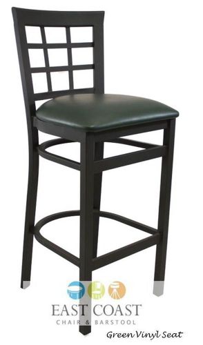 New gladiator window pane metal restaurant bar stool with green vinyl seat for sale