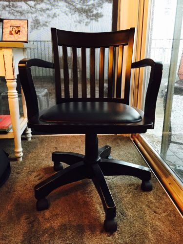 Used Deluxe Wood Banker&#039;s Chair with Vinyl Padded Seat in Black