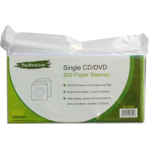 Teknmotion tmws200 cd/dvd paper sleeves 200 single clear for sale