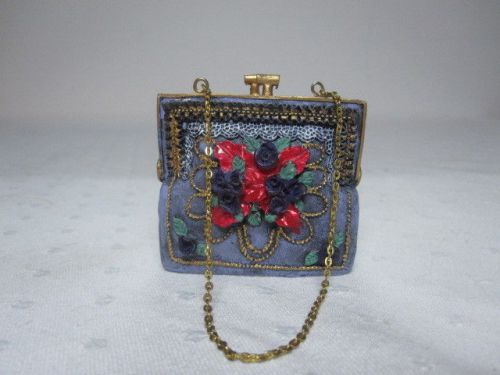 Victorian Pocketbook Business Card Holder Blue with many flowers