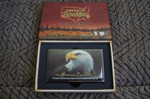 NIB AMERICAN EXPEDITION STAINLESS STEEL BUSINESS CARD HOLDER AMERICAN BALD EAGLE