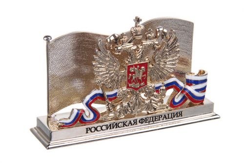 Decorative Enamel Russian Coat of Arms &amp; Flag Desktop Business Card Holder Stand