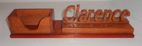 Handmade Hand crafted Wooden Name &#034;CLARENCE&#034; Desk plate business Cards