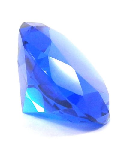 Blue Crystal 3.25&#034; Optic Diamond Heavyweight Glass Paperweight w/ Gift Box
