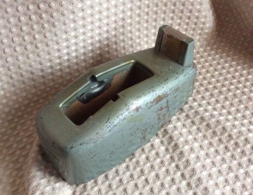 Vintage Heavy Weighted Green Metal Office Tape Dispenser Industrial Mid Century