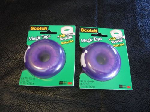 (2) Purple Scotch 3M Magic Tape Dispenser Refillable Donut - Brand New!!