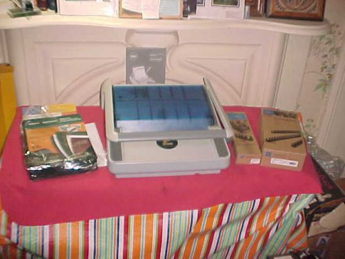 GBC C340 BINDING MACHINE WITH COVERS, SPINES, USER MANUAL, ETC.
