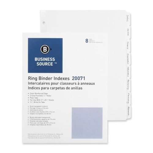 Business Source 3-Ring Plain Tab Divider - 8.5&#034;x11&#034; -100/Box- BSN20071