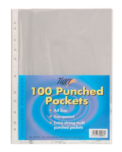 100 A4 Punched Pockets Poly Plastic Glass Clear Document Ring Binder Wallet UK