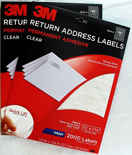 Lot of 2 New 3M Clear Return Address Labels 3500-R Inkjet (4000 Total Labels)