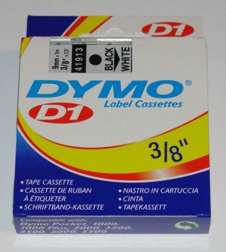 Dymo D1 # 41913 Label Tape Cartridge Roll 3/8&#034; 9mm x 23 feet Black on White