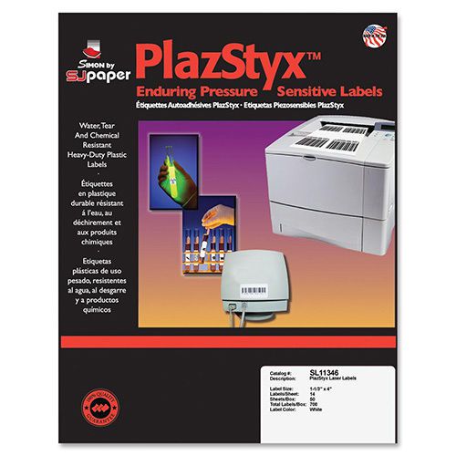 SJ Paper&amp;reg; PlazStyx Pressure-Sensitive Label, White. Sold as Box of 700