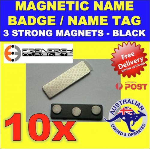 10X Magnetic Name Badge/Name Tag - 3 MAGNETS - Black