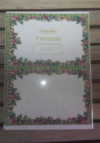 Geographics 24 Invitations With Envelopes Christmas Ribbon &amp; Holly