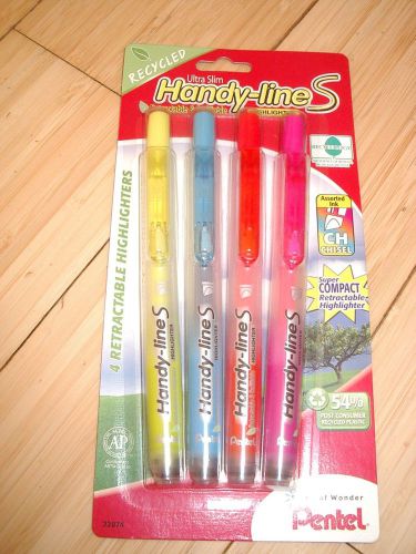 PACK OF 4 PENTEL ULTRA SLIM HANDY-LINES HIGHLIGHTERS -RETRACTABLE - BRAND NEW!!!