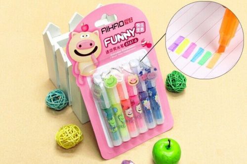 6/pack 5mm bold point rainbow color markers highlighters text liner pens-mk02 for sale