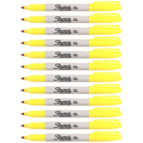 Sharpie Permanent Marker Pen Fine Point Yellow 1 Box