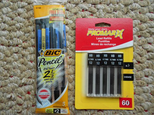 5 &#039;BIC&#039; Mechanical Pencils [#2 Lead 0.7mm] + 60 LEAD REFILLS