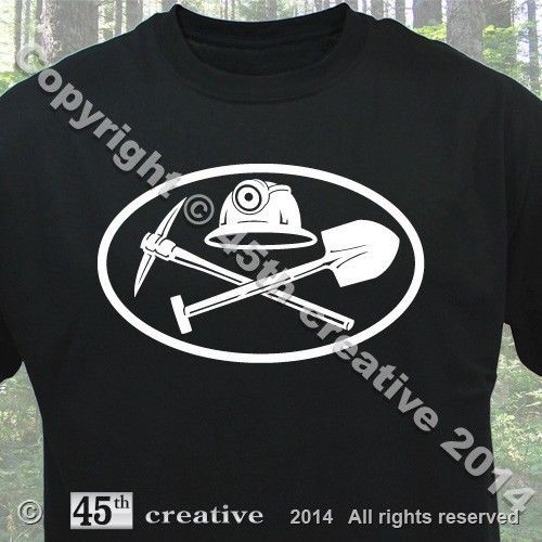 Miner t-shirt - miners hard hat light mining pick axe shovel oval logo tee shirt for sale