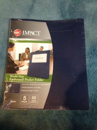 GBC Impact 5 Pack Navy Professional Globe Design Pocket Folder 50 Sheet Cap.